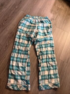 Eddie Bauer Plaid Cotton Lounge Pants in Teal and white